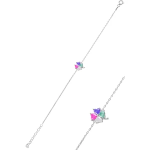 Söğütlü Silver Gümüş Kristalize Renkli Taş Yonca Modeli Bileklik