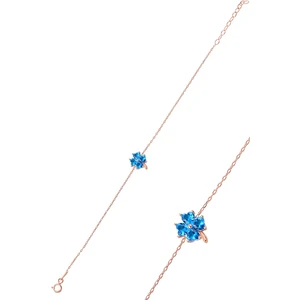 Söğütlü Silver Gümüş Akuamarin Taşlı Yonca Modeli Bileklik