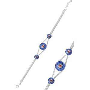 Söğütlü Silver Gümüş Mineli Püsküllü Midyat Hasırı Bileklik