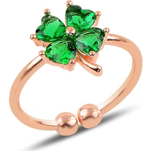 Söğütlü Silver Gümüş Zümrüt Renk Taşlı Ayarlamalı Yonca Modeli Yüzük