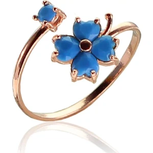 Söğütlü Silver Gümüş Turkuaz Taşlı Yonca Modeli Ayarlamalı Yüzük