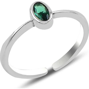 Söğütlü Silver Gümüş Rodyumlu Yeşil Taşlı Ayarlamalı Yüzük