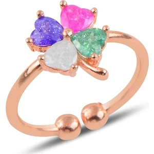 Söğütlü Silver Gümüş Renkli Kristalize Taşlı Ayarlamalı Yonca Modeli Yüzük