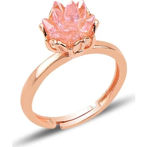 Söğütlü Silver Gümüş Lotus Çiçeği Modeli Pembe Renkli Taşlı Ayarlamalı Yüzük