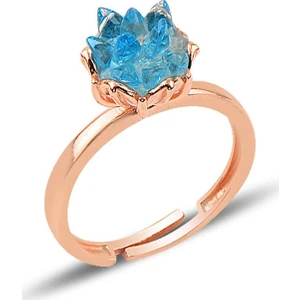 Söğütlü Silver Gümüş Lotus Çiçeği Modeli Akuamarin Renkli Taşlı Ayarlamalı Yüzük