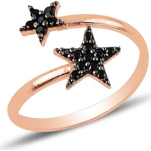 Söğütlü Silver Gümüş Ayarlamalı Siyah Taşlı Yıldızlı Yüzük