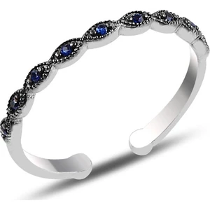 Söğütlü Silver Gümüş Ayarlamalı Safir Taşlı Ince Yüzük