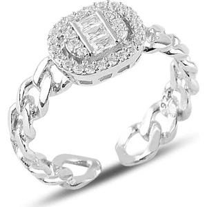 Söğütlü Silver Gümüş Ayarlamalı Pırlanta Modeli Zincir Yüzük