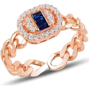 Söğütlü Silver Gümüş Ayarlamalı Baget Safir Taşlı Zincir Modeli Yüzük