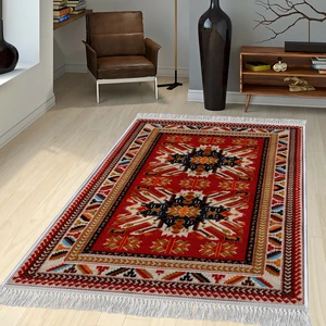 Dekoratif Özel Tasarım Pamuklu Dokuma Taban Yumuşak Dokulu Halı Kırmızı - Siyah 100 x 300 cm
