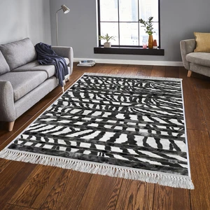 Dekoratif Özel Tasarım Pamuklu Dokuma Taban Yumuşak Dokulu Halı Siyah - Beyaz 80 x 150 cm