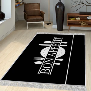 Dekoratif Özel Tasarım Pamuklu Dokuma Taban Yumuşak Dokulu Halı Siyah - Beyaz 100 x 300 cm