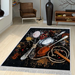 Dekoratif Özel Tasarım Pamuklu Dokuma Taban Yumuşak Dokulu Halı Siyah 80 x 120 cm