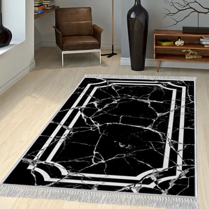 Dekoratif Özel Tasarım Pamuklu Dokuma Taban Yumuşak Dokulu Halı Siyah - Beyaz 80 x 120 cm