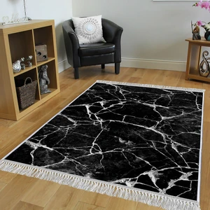 Dekoratif Özel Tasarım Pamuklu Dokuma Taban Yumuşak Dokulu Halı Siyah 80 x 120 cm