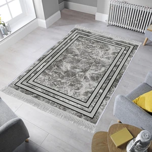 Dekoratif Özel Tasarım Pamuklu Dokuma Taban Yumuşak Dokulu Halı Gri - Beyaz 80 x 150 cm