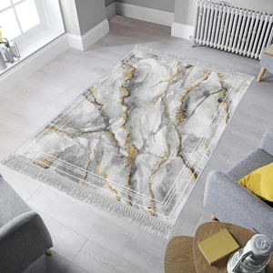 Dekoratif Özel Tasarım Pamuklu Dokuma Taban Yumuşak Dokulu Halı Gri - Gold 80 x 120 cm