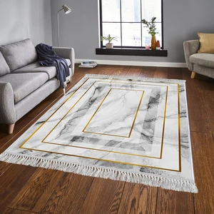Dekoratif Özel Tasarım Pamuklu Dokuma Taban Yumuşak Dokulu Halı Gri - Gold 80 x 120 cm