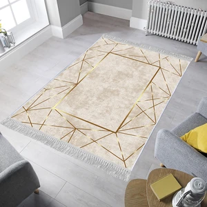 Dekoratif Özel Tasarım Pamuklu Dokuma Taban Yumuşak Dokulu Halı Krem - Gold 80 x 120 cm