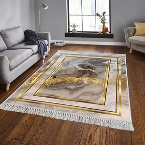 Dekoratif Özel Tasarım Pamuklu Dokuma Taban Yumuşak Dokulu Halı Gri - Gold 80 x 120 cm
