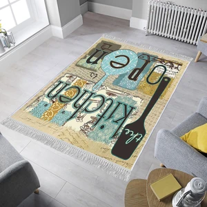 Dekoratif Özel Tasarım Pamuklu Dokuma Taban Yumuşak Dokulu Halı Bej 80 x 120 cm