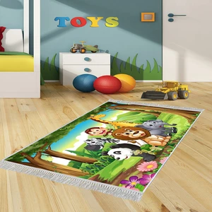 Dekoratif Özel Tasarım Pamuklu Dokuma Taban Yumuşak Dokulu  Çocuk Halısı Yeşil 120 x 180 cm