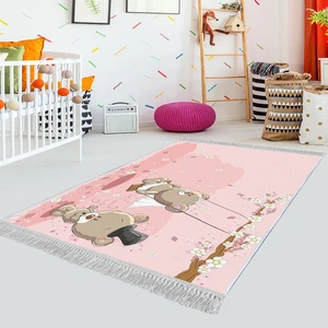Dekoratif Özel Tasarım Pamuklu Dokuma Taban Yumuşak Dokulu  Çocuk Halısı Pembe 80 x 120 cm