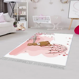 Dekoratif Özel Tasarım Pamuklu Dokuma Taban Yumuşak Dokulu  Çocuk Halısı Pembe - Beyaz 80 x 120 cm