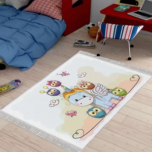 Dekoratif Özel Tasarım Pamuklu Dokuma Taban Yumuşak Dokulu Modern Çocuk Halısı Lila - Beyaz 80 x 120 cm