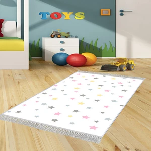 Dekoratif Özel Tasarım Pamuklu Dokuma Taban Yumuşak Dokulu  Çocuk Halısı Beyaz 80 x 120 cm