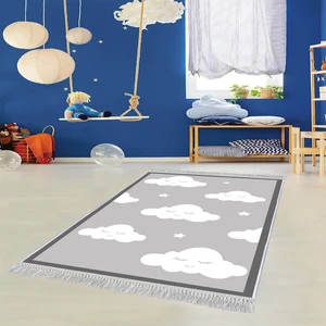 Dekoratif Özel Tasarım Pamuklu Dokuma Taban Yumuşak Dokulu Modern Çocuk Halısı Gri - Beyaz 100 x 150 cm