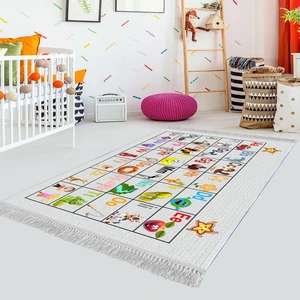 Dekoratif Özel Tasarım Pamuklu Dokuma Taban Yumuşak Dokulu Modern Çocuk Halısı Bej 100 x 150 cm