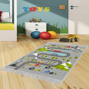 Dekoratif Özel Tasarım Pamuklu Dokuma Taban Yumuşak Dokulu  Çocuk Halısı Gri 100 x 200 cm