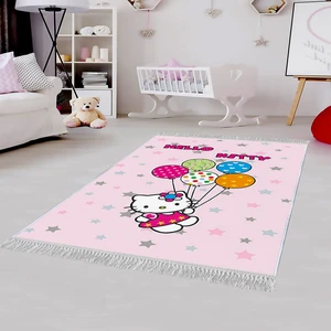 Dekoratif Özel Tasarım Pamuklu Dokuma Taban Yumuşak Dokulu Modern Çocuk Halısı Pembe - Beyaz 80 x 120 cm
