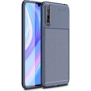 Tekno Grup Huawei P Smart S (Y8P) Kılıf Karbon Desenli Lux Negro Silikon Lacivert + Tam Kaplayan 6D Nano Ekran Koruyucu