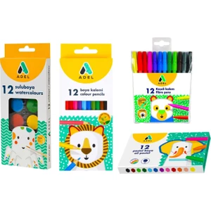 Boyama Seti 12 Renk Pastel + Sulu + Kuru Boya + Keçeli Kalem