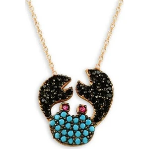 Osmanlı Gümüş Turkuaz Taşlı Yengeç Burcu Kadın Gümüş Kolye