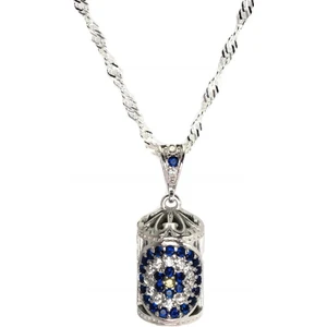 Osmanlı Gümüş Mavi Taşlı Kadın Gümüş Muska Cevşen Kolye