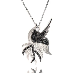 Osmanlı Gümüş Büyük Boy Gümüş Kadın Simurg Zümrüdü Anka Kuşu Kolye
