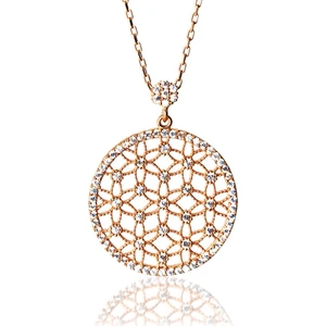 Osmanlı Gümüş  Zirkon Taşlı Rose Yaşam Çiçeği Kadın Gümüş Kolye