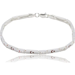 Osmanlı Gümüş Ayyıldız İşlemeli Gümüş Erkek Bileklik Künye