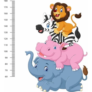 Kt Decoration Fil-Su Aygırı-Zebra-Aslan Boy Ölçer Gelişim Tablosu Duvar Sticker