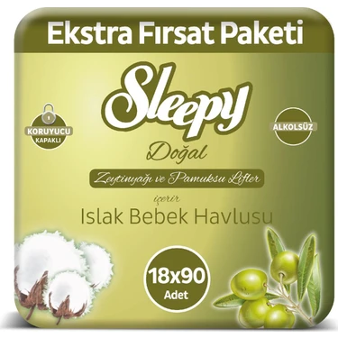 Sleepy Zeytinyağı Islak Havlu 18 x 90'lı
