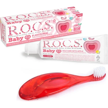 Rocs Baby   Elma Püresi Tadında Diş Macunu 45 gr + Kırmızı Diş Fırçası