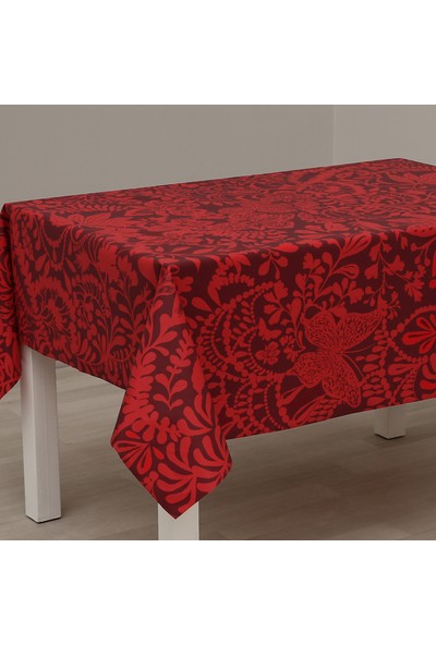 Eno Concept Kırmızı Yoğun Desenli Pamuk Kolay Temizlenebilir Leke Tutmaz Masa Örtüsü 140 x 160 cm