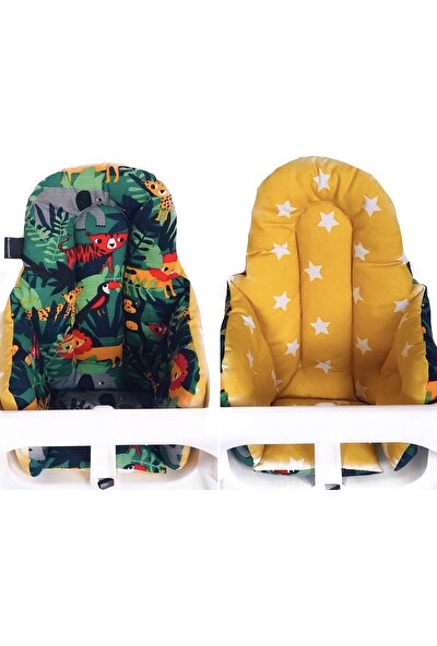 Pamuk Atölyesi Sarı Yıldızlı Küçük Mama Sandalyesi Minderi - Çift Taraflı