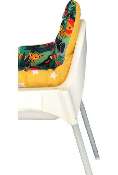 Pamuk Atölyesi Sarı Yıldızlı Küçük Mama Sandalyesi Minderi - Çift Taraflı