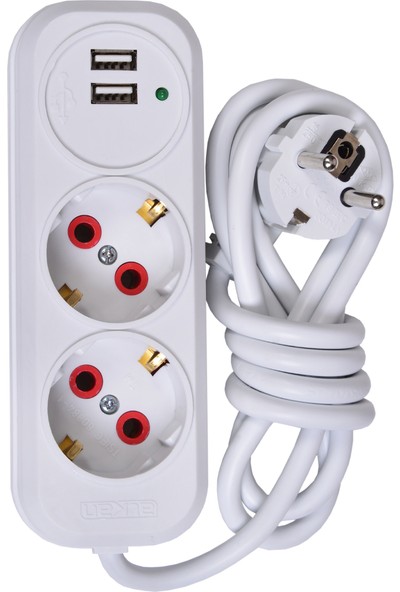Smart Socket 2'li Grup Priz  2 x USB 1,5 m Kablo Beyaz
