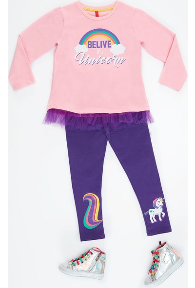 Denokids Colorfull Unicorn Kız Çocuk Tunik Takım