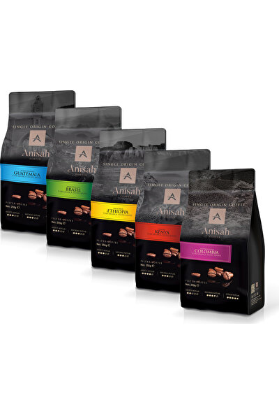 Anisah Dünya Filtre Kahve Seti 5 x 250 gr - 5'li Paket Kağıt ve Metal Filtre